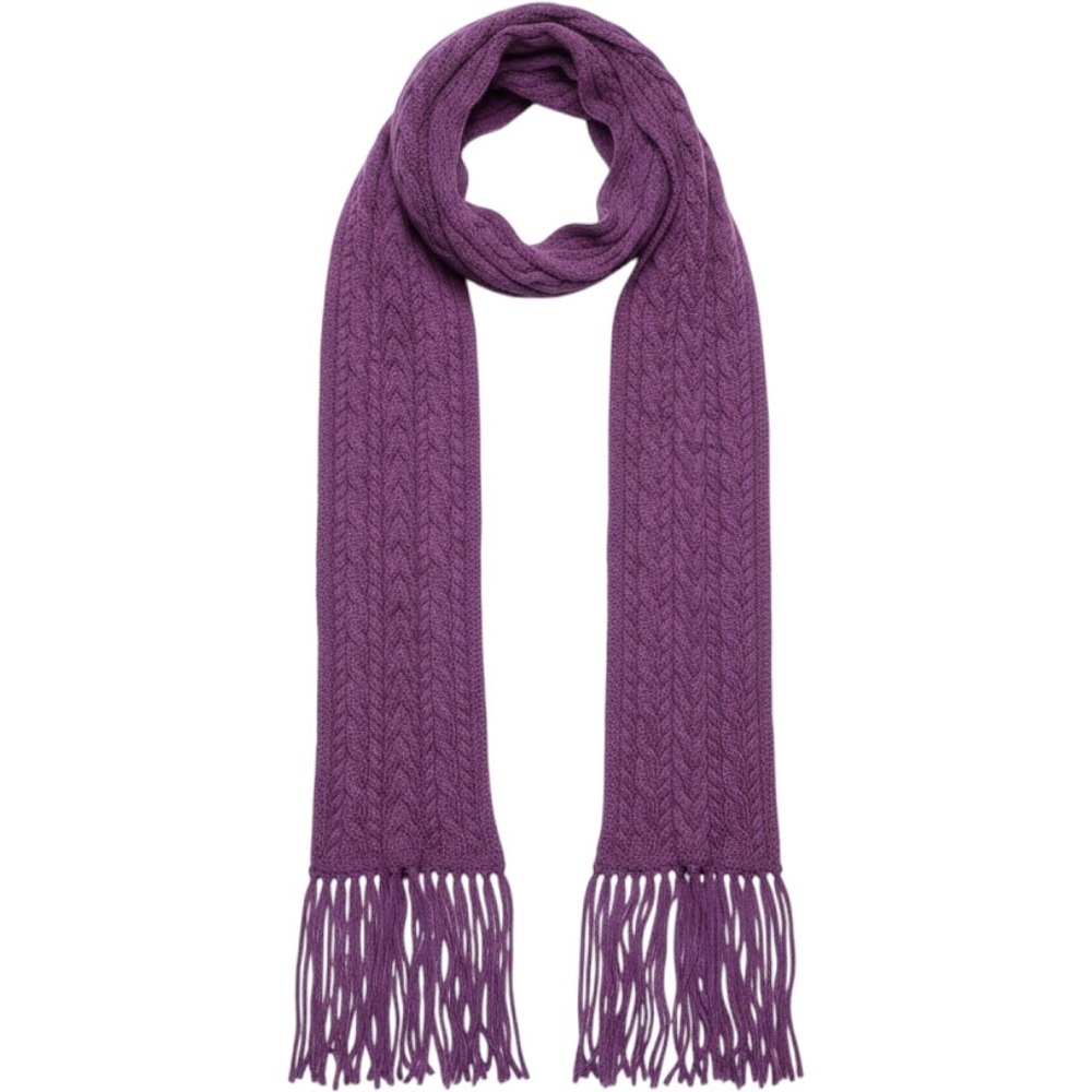 Talbots Purple Cable Knit Fringe Scarf Angora Cotton Blend Winter Wrap